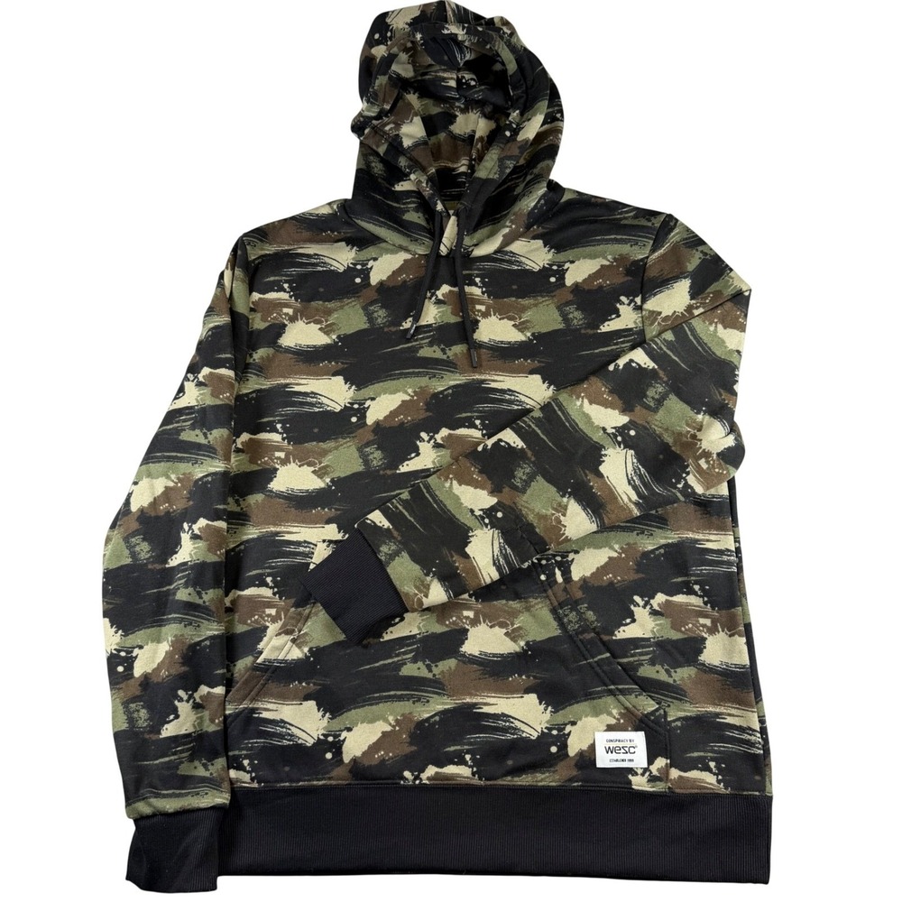 WeSC Conspiracy Mens Camo Brushstroke Hoodie Green Brown Camouflage Large L